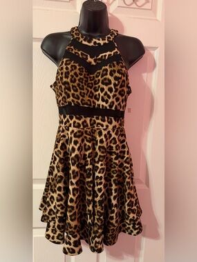 Honey and Rosie Leopard Print Halter Mini Dress - Black and Brown